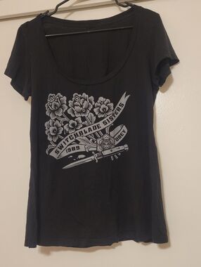 Obey Switchblade Sisters Graphic Tee S/XS Black Scoop Neck Grunge Punk